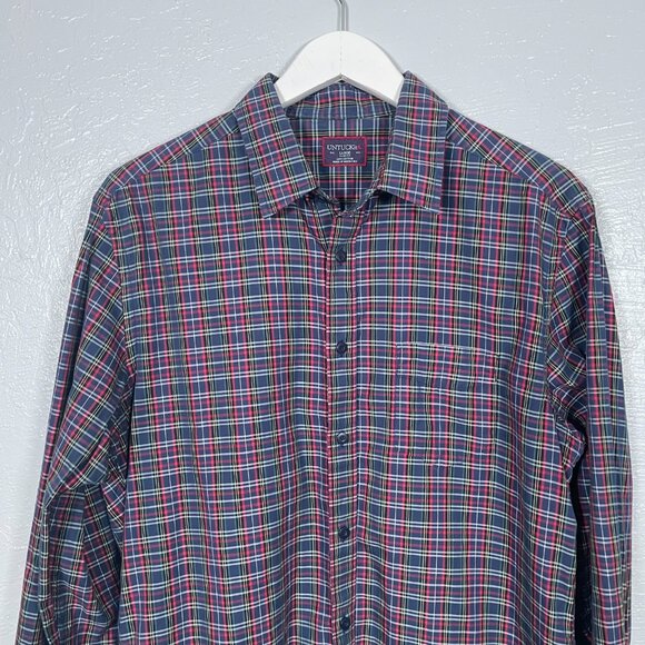 UNTUCKit Men L Walker Road Blue Red Plaid Long Sleeve Button Up Shirt Slim Fit - Picture 3 of 9
